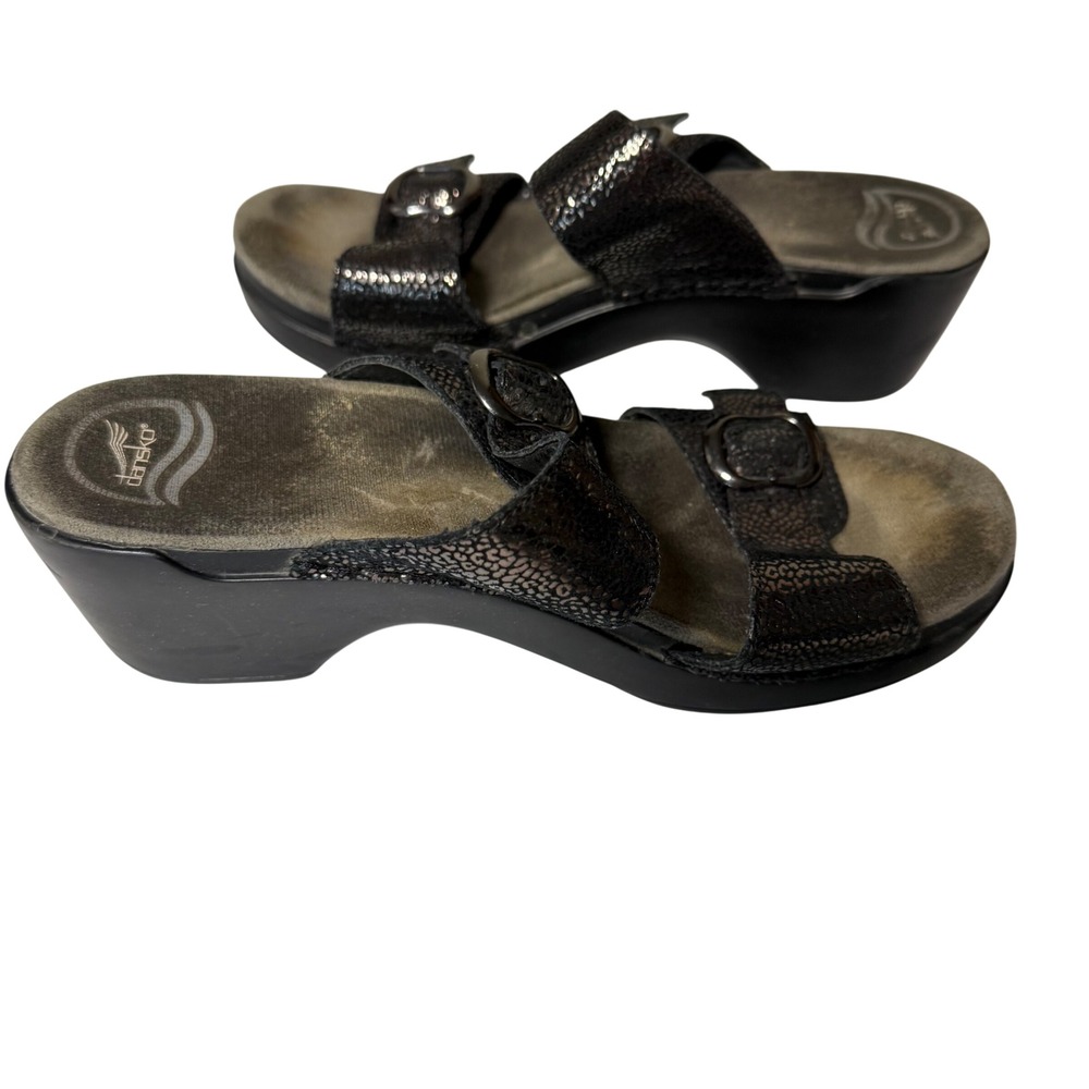 Dansko Black Leather Slide Sandals Women 40‎ US 9.5 10 Comfort Buckle Shoes